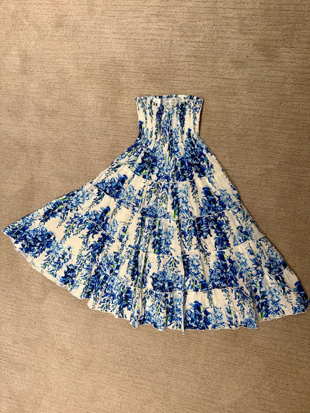 Blue Floral Strapless Maxi Skirt